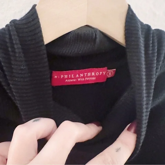N: Philanthropy Ribbed Bodysuit Sleeveless Turtleneck Tank Black - Picture 5 of 8